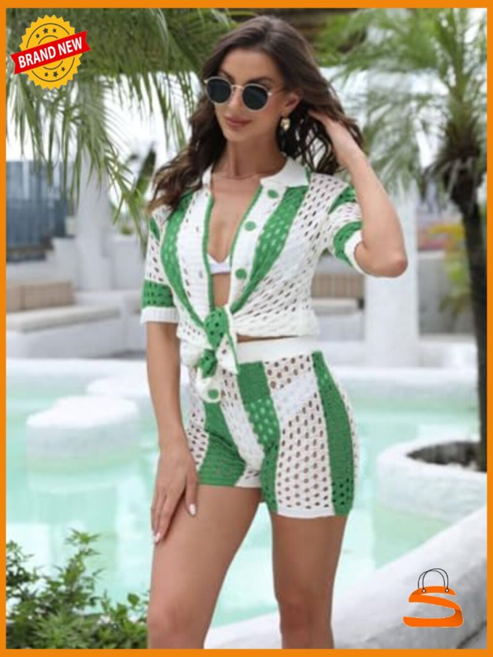 2 Piece Knit Shorts Set - Button Down Shirt & Shorts - Picture 2 of 7